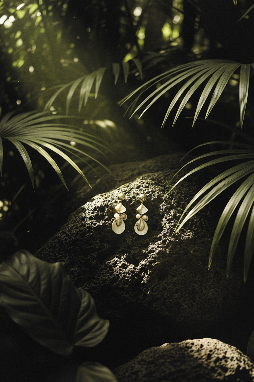 Boucles Lumé coquillages — still life pierre volcanique