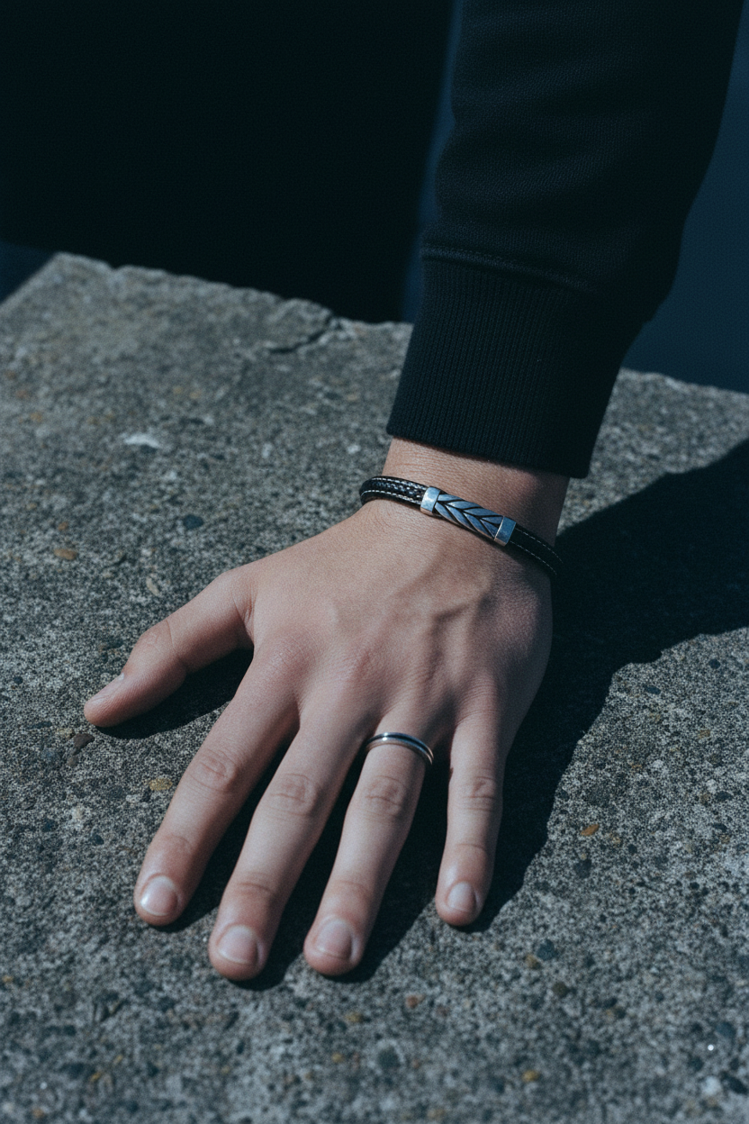 Bracelet VELKA tressé — lifestyle béton col roulé