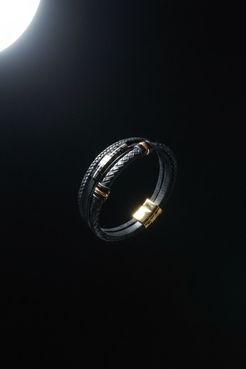 Bracelet VELKA tressé anneaux dorés — lévitation diagonal
