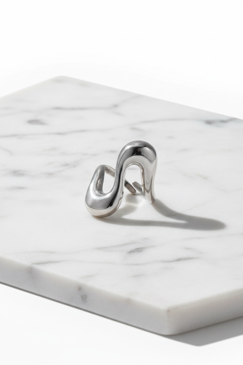 Lumé® Bague Sculptée Argent — Marbre blanc