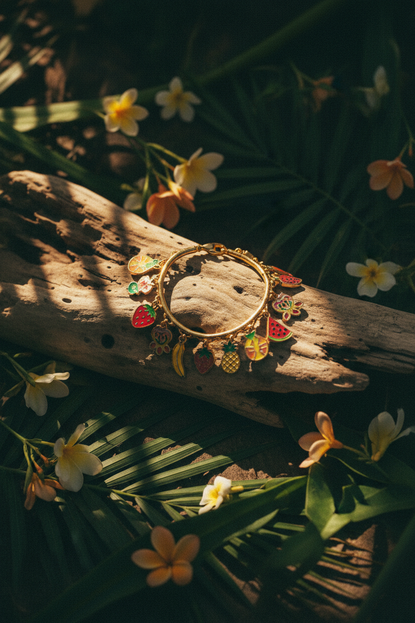 Bracelet breloques fruitées - still life bois flotté