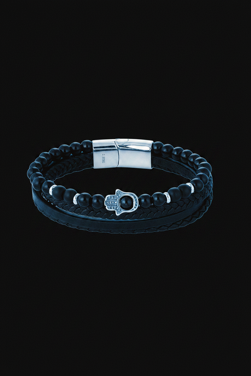 Bracelet VELKA double breloque argent noir — lévitation horizontal