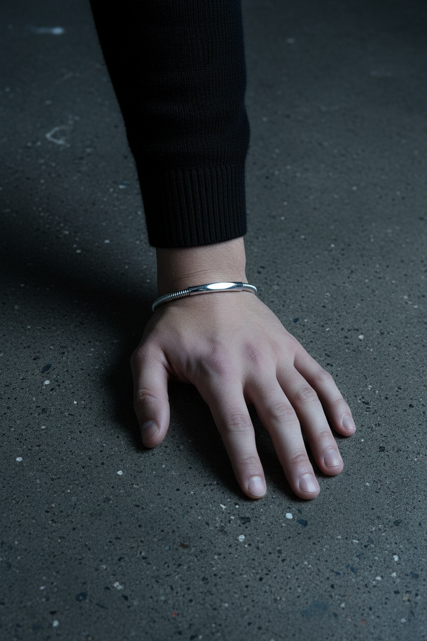 Bracelet VELKA simple argent — lifestyle béton col roulé