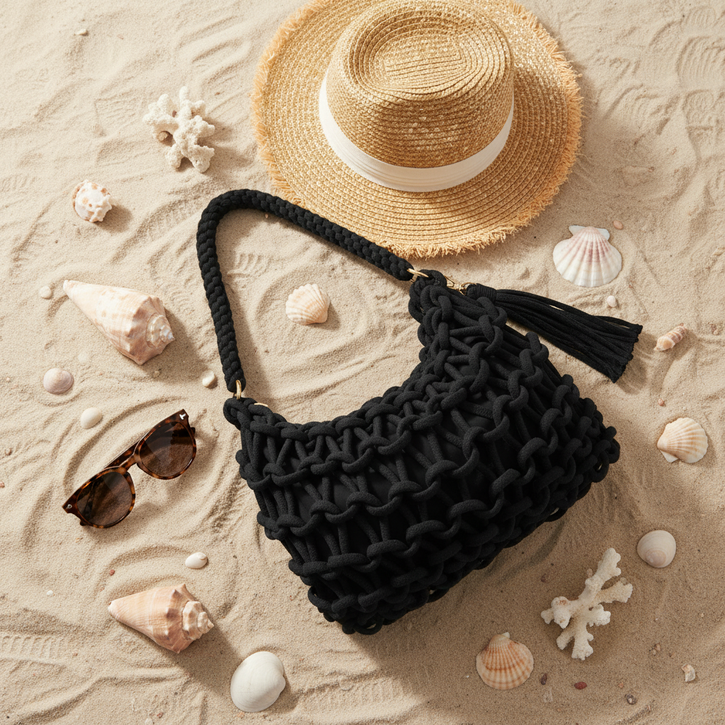 Sac de plage coton flat lay
