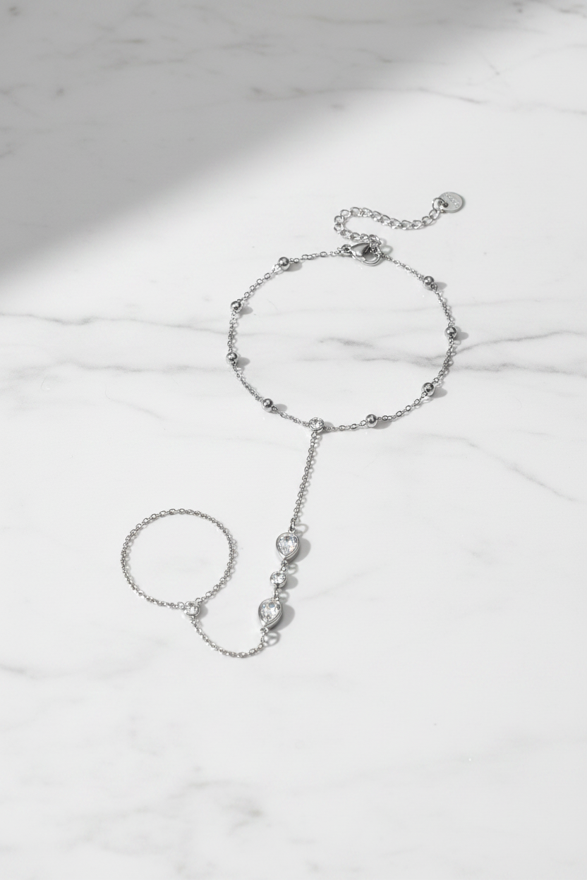Lumé® Chaîne de Main Argent — Marbre blanc