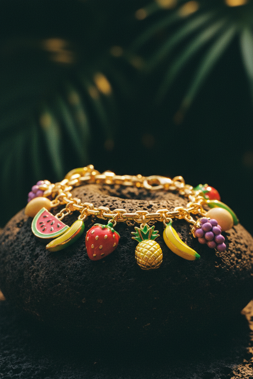Bracelet breloques fruitées - macro détail émail