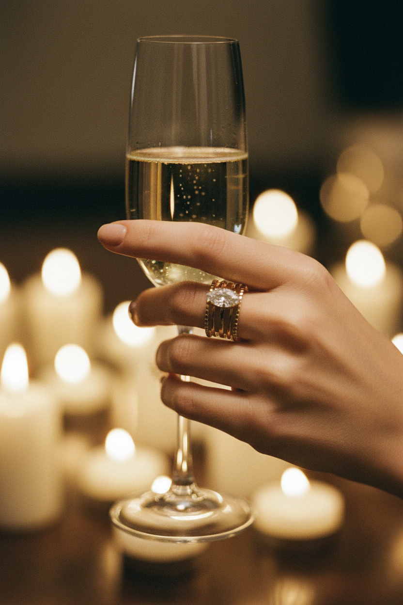 Bague pierres serties — champagne, soirée
