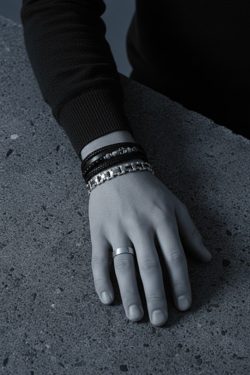 Bracelet VELKA simple maillon — lifestyle béton col roulé