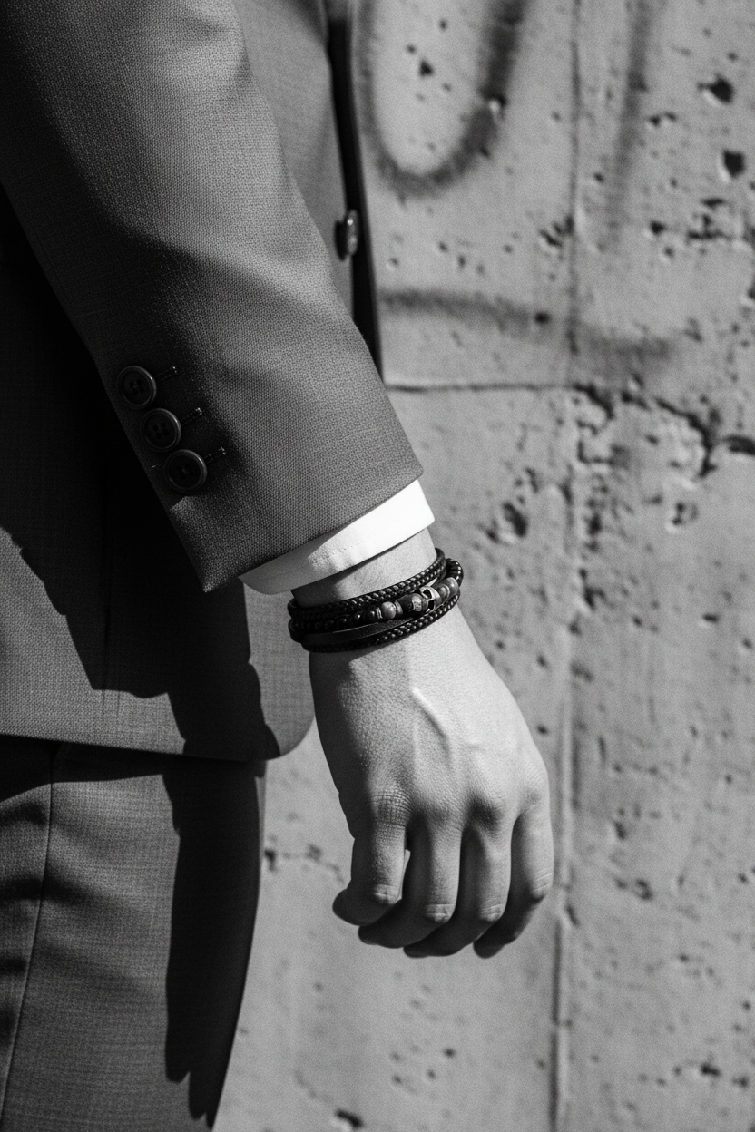 Bracelet VELKA double tressé tête de mort — lifestyle costume charcoal