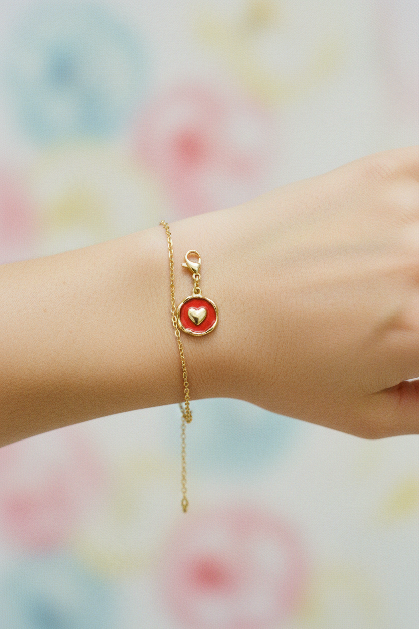 Charm cœur — bracelet au poignet