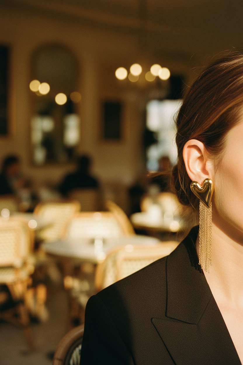 Boucles cœur doré — lifestyle café parisien