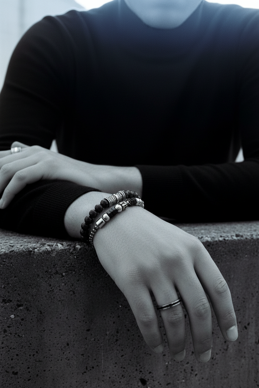 Bracelet VELKA avec breloques — lifestyle béton col roulé