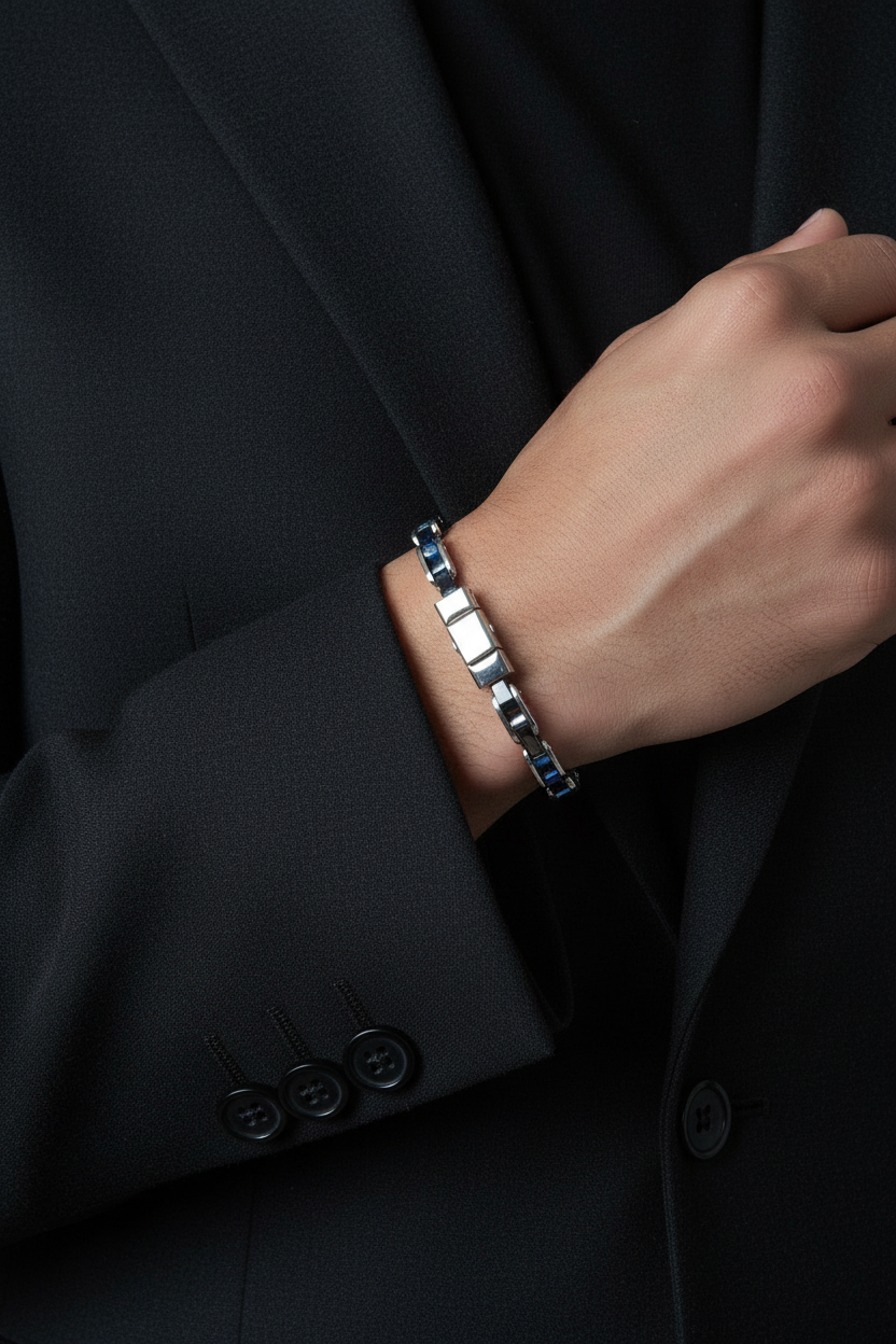 Bracelet VELKA strap argent bleu — lifestyle costume charcoal