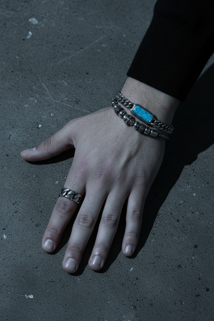 Bracelet VELKA breloques tête de mort — lifestyle béton col roulé