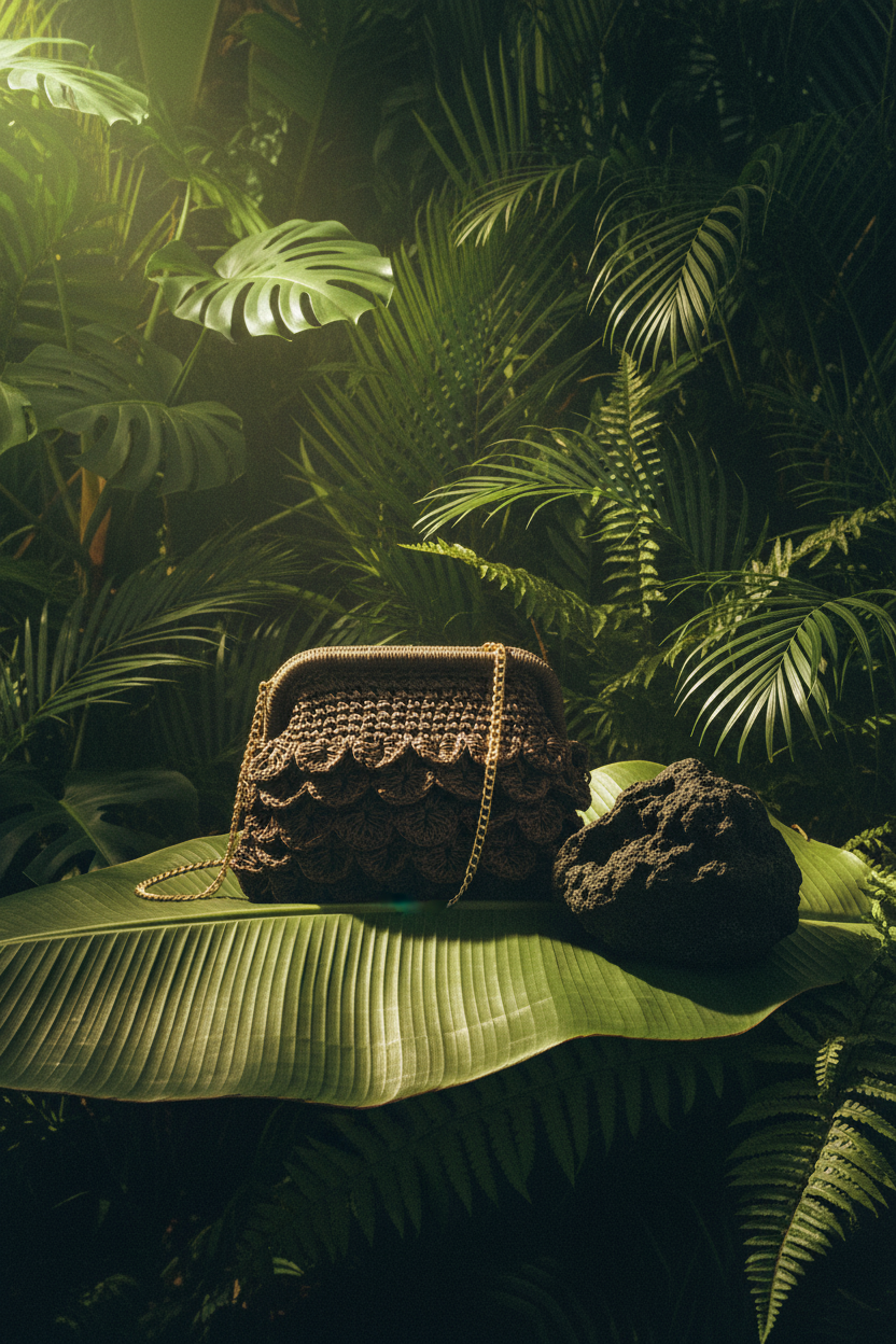 Gimme® Clutch Paille Brun Foncé - Still Life Feuille Bananier