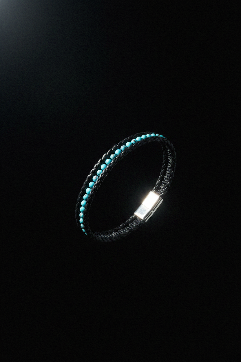 Bracelet VELKA double tressé perles milieu — lévitation diagonal