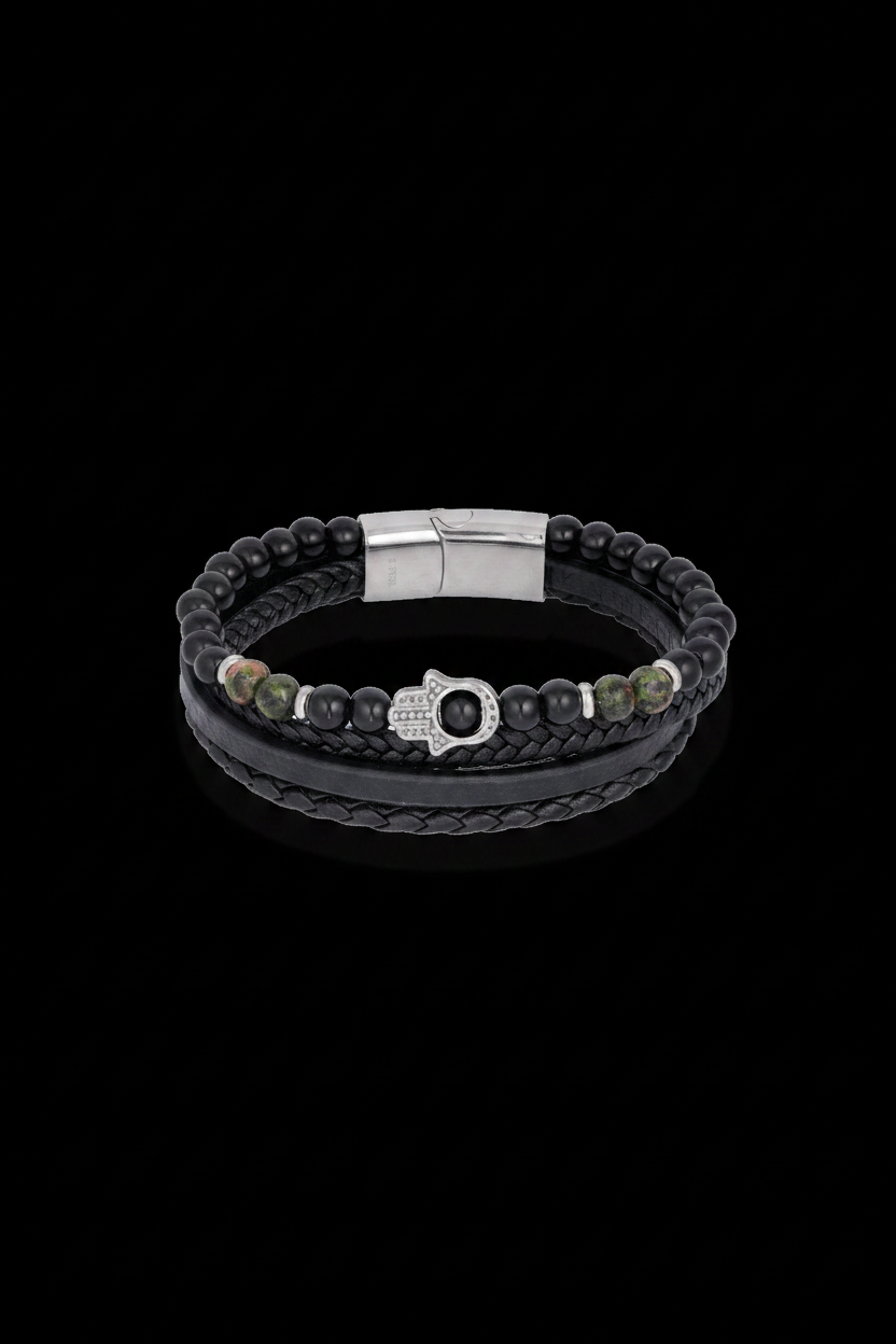 Bracelet VELKA double breloque argent noir — macro détail charms