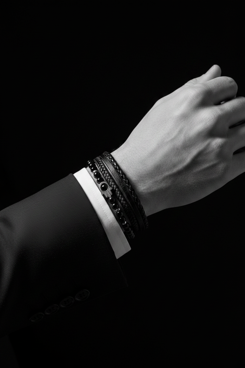 Bracelet VELKA double breloque argent noir — lifestyle costume charcoal