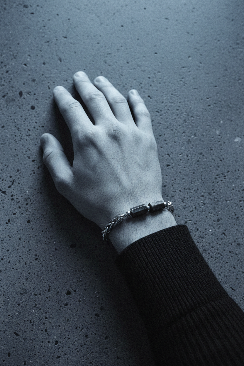 Bracelet VELKA mi-chaîne mi-charms — lifestyle col roulé