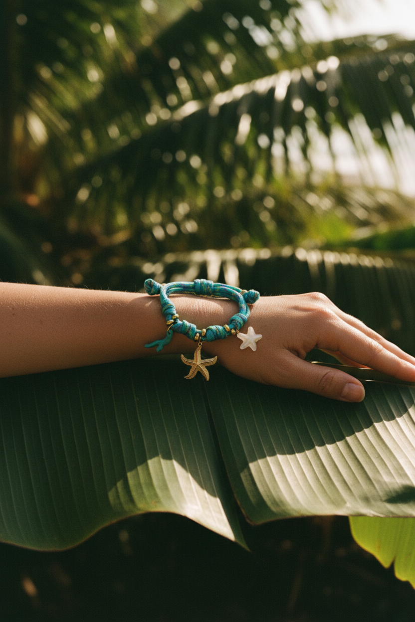 Bracelet Club Spice corde étoile de mer — couverture hero feuille bananier