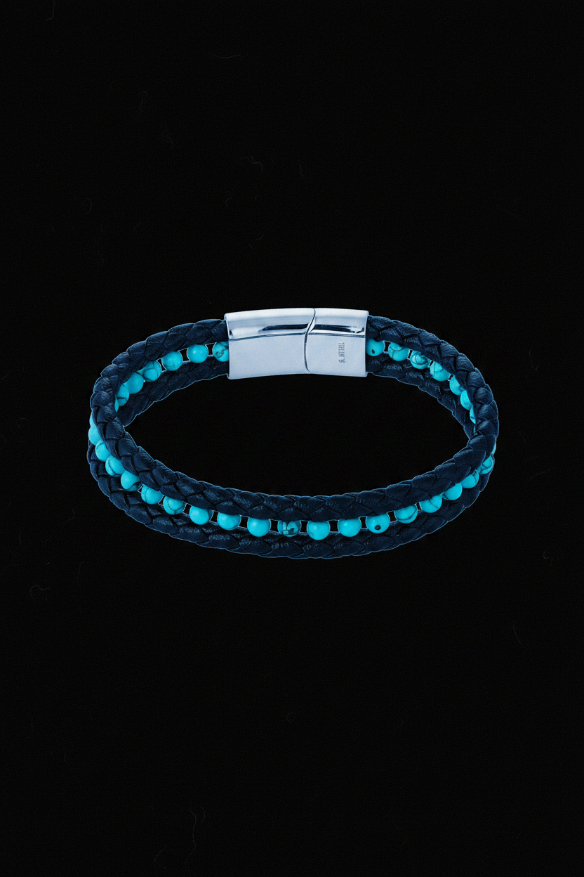Bracelet VELKA double tressé perles milieu — lévitation horizontal