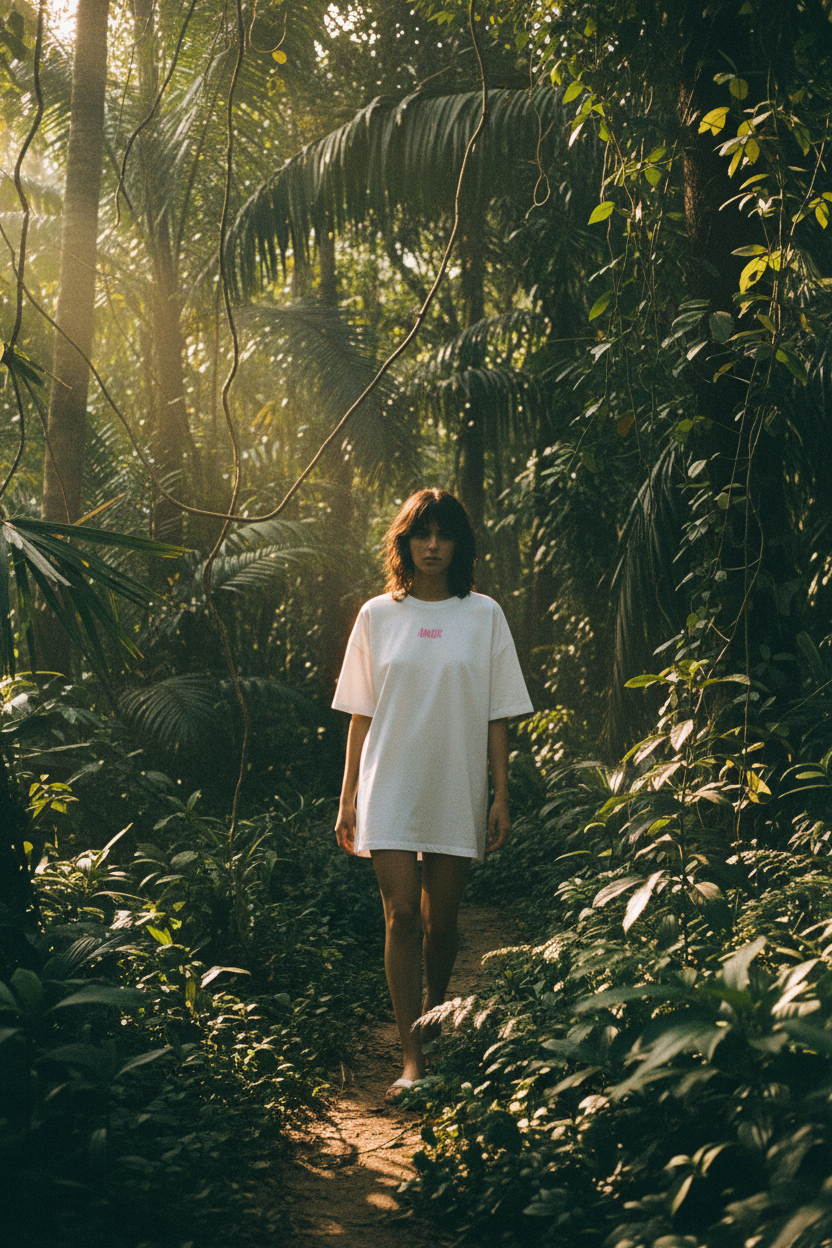 T-shirt Gimme imprimé coloré — porté jungle