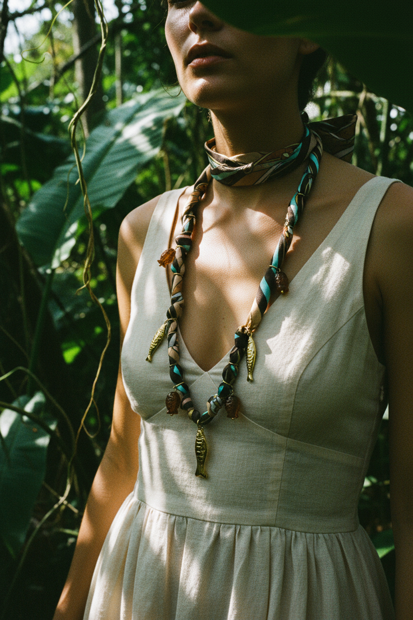Collier Club Spice tissus — porté jungle