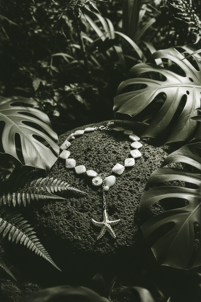 Collier Lumé étoile de mer — still life pierre volcanique