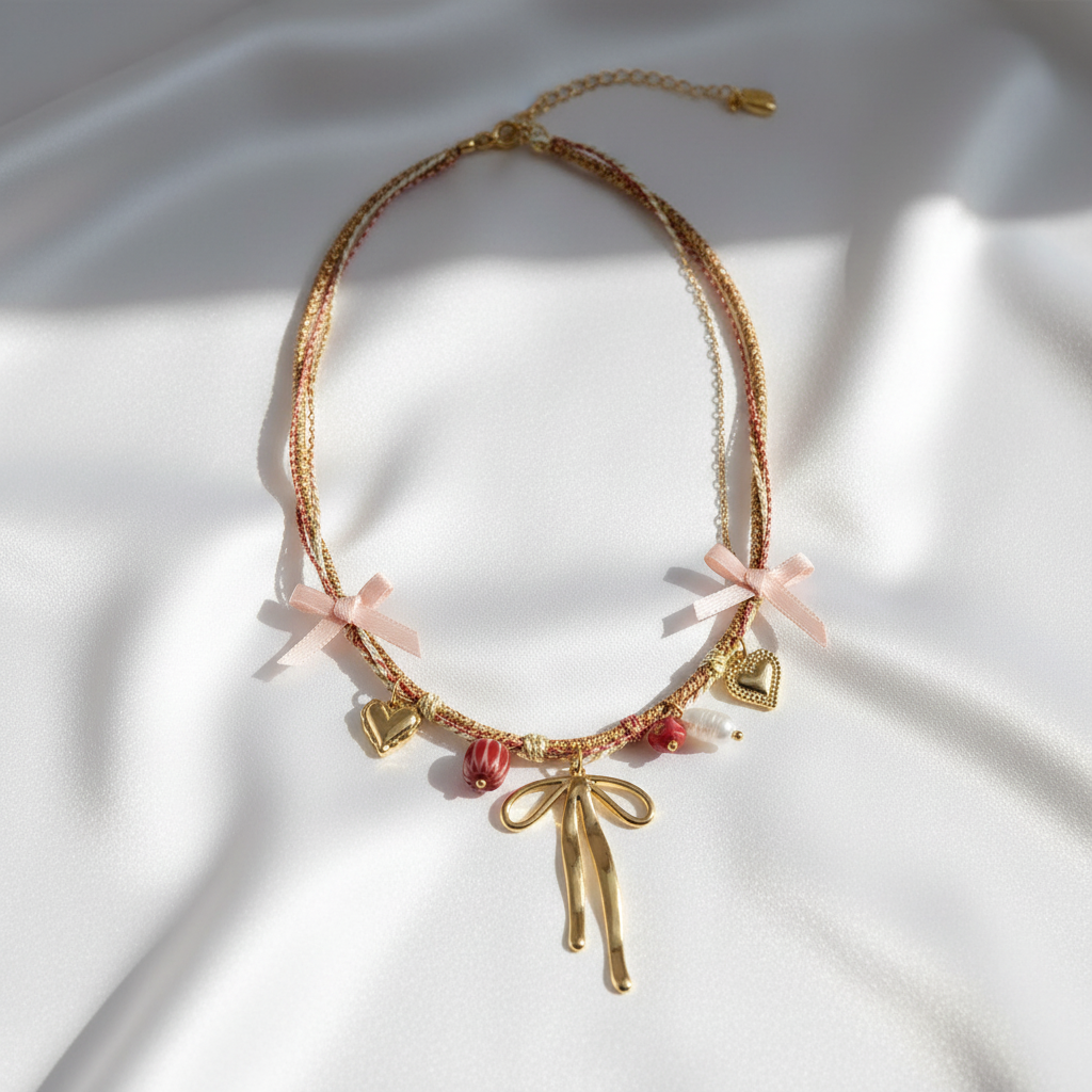 Collier nœud papillon flat lay