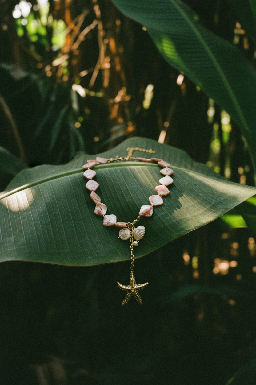 Collier Lumé étoile de mer — macro détail