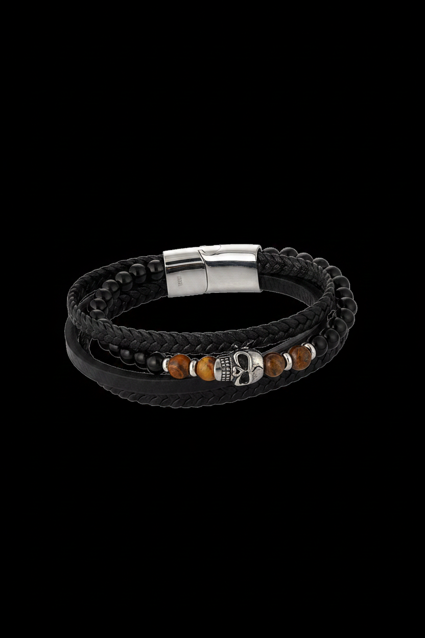 Bracelet VELKA double tressé tête de mort — lévitation diagonal