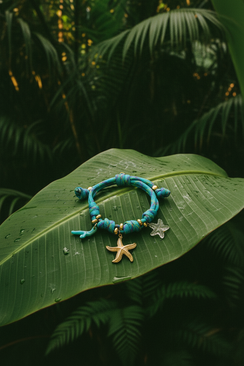 Charm Lili June smiley — porté bracelet feuille bananier