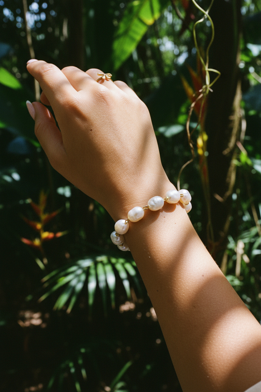 Bracelet perles Gimme — porté poignet jungle
