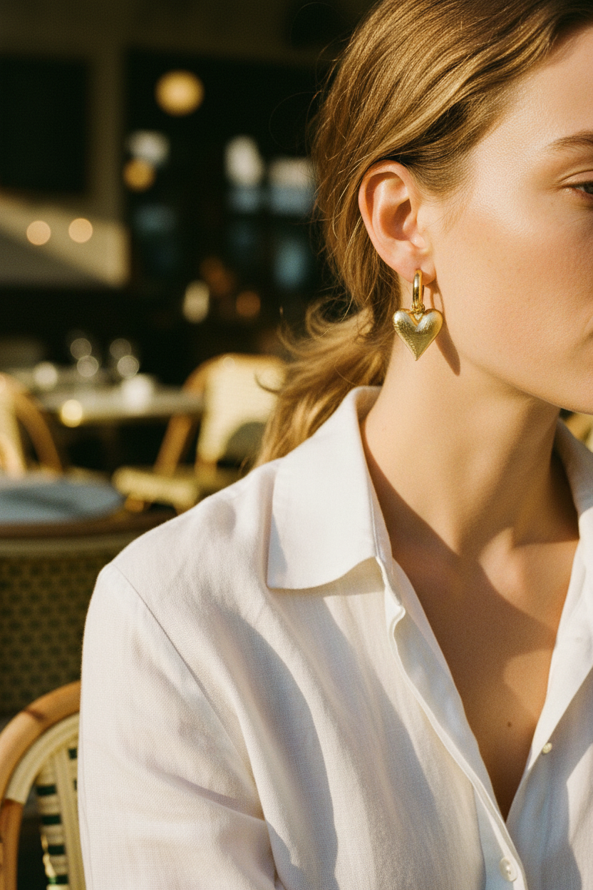 Boucles cœur or — café parisien