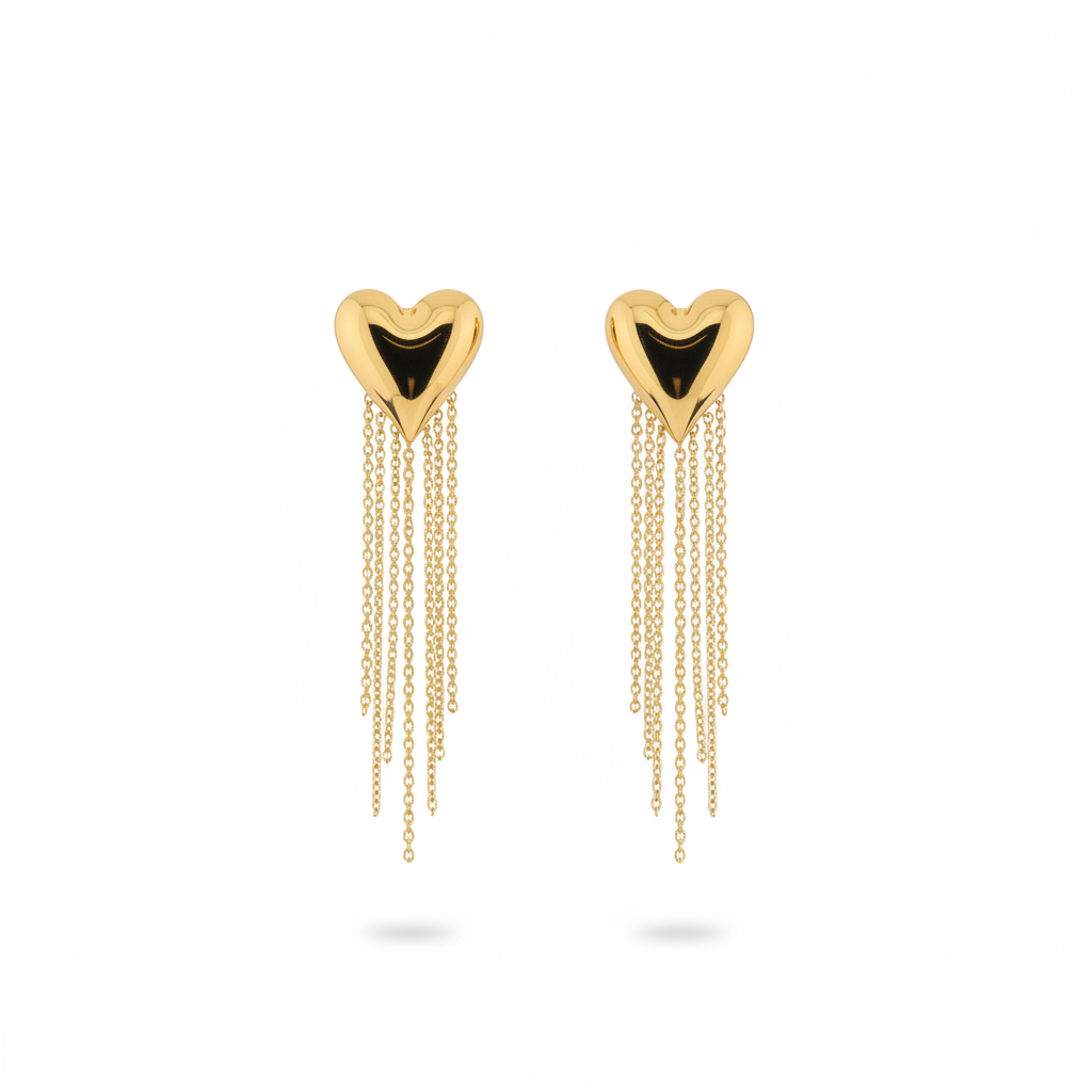 Boucles cœur doré — fond blanc studio