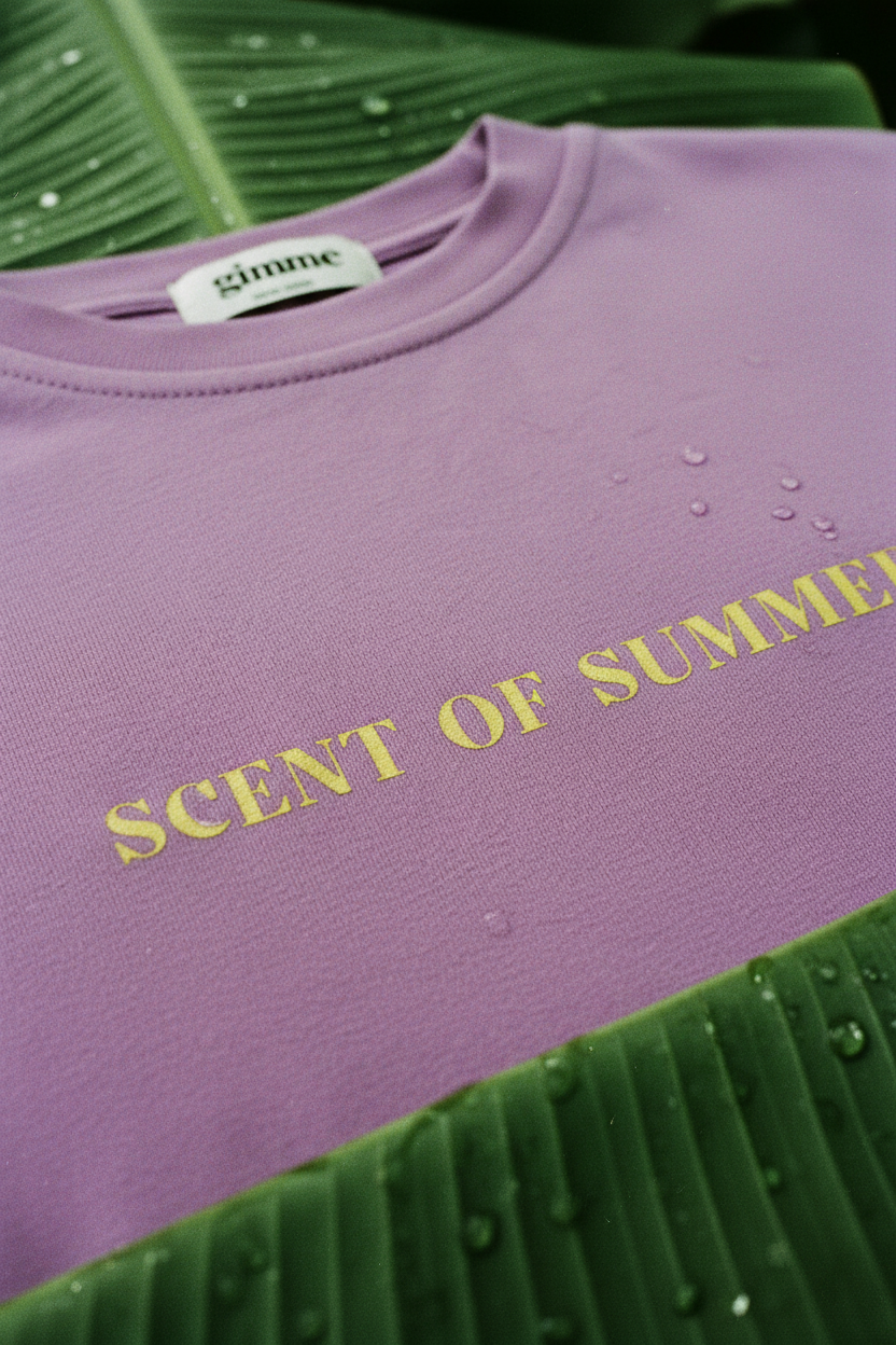 T-shirt Gimme casual imprimé — macro détail tissu