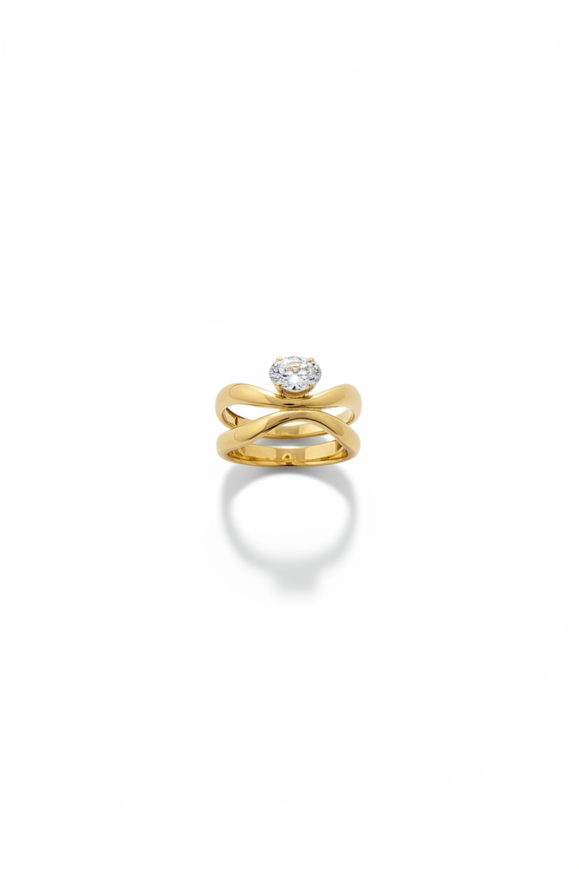 Bague pierres précieuses — fond blanc studio Apple