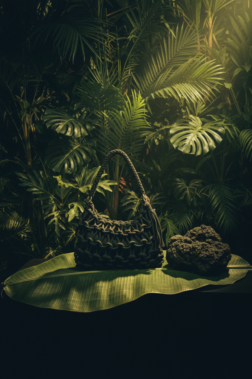 Gimme® Sac Tissage Corde Noir - Still Life Feuille Bananier