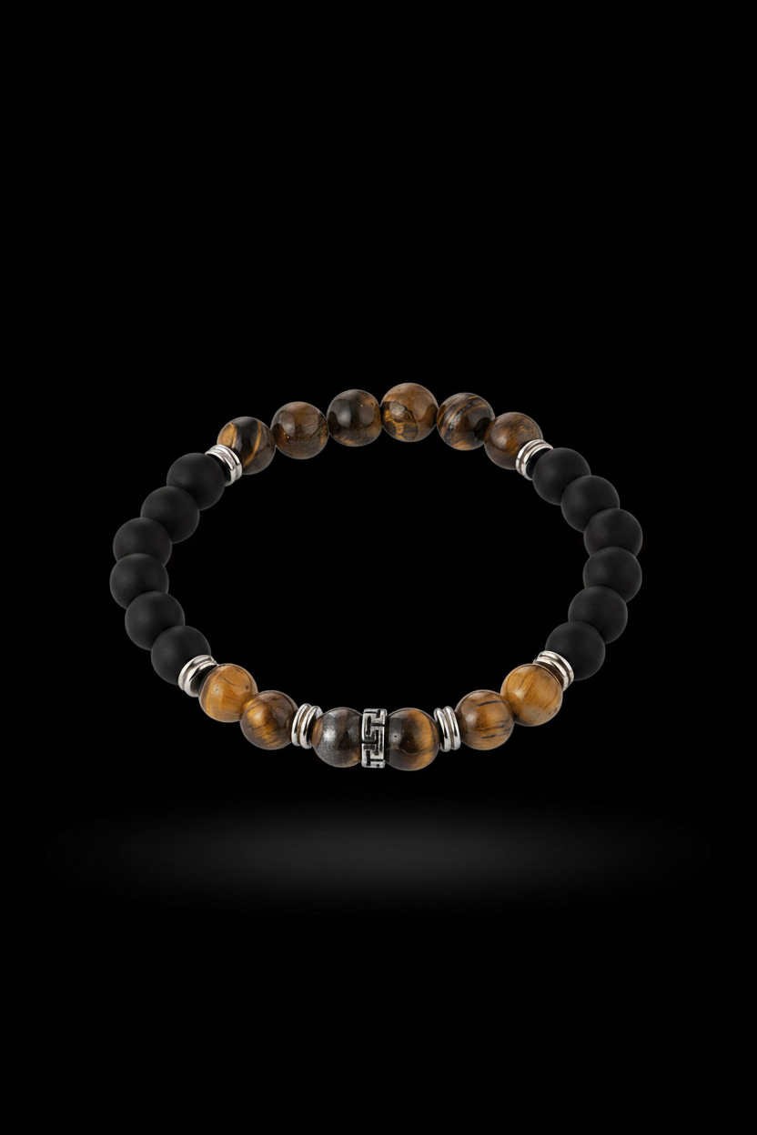Bracelet VELKA perles marron noir — macro détail perles