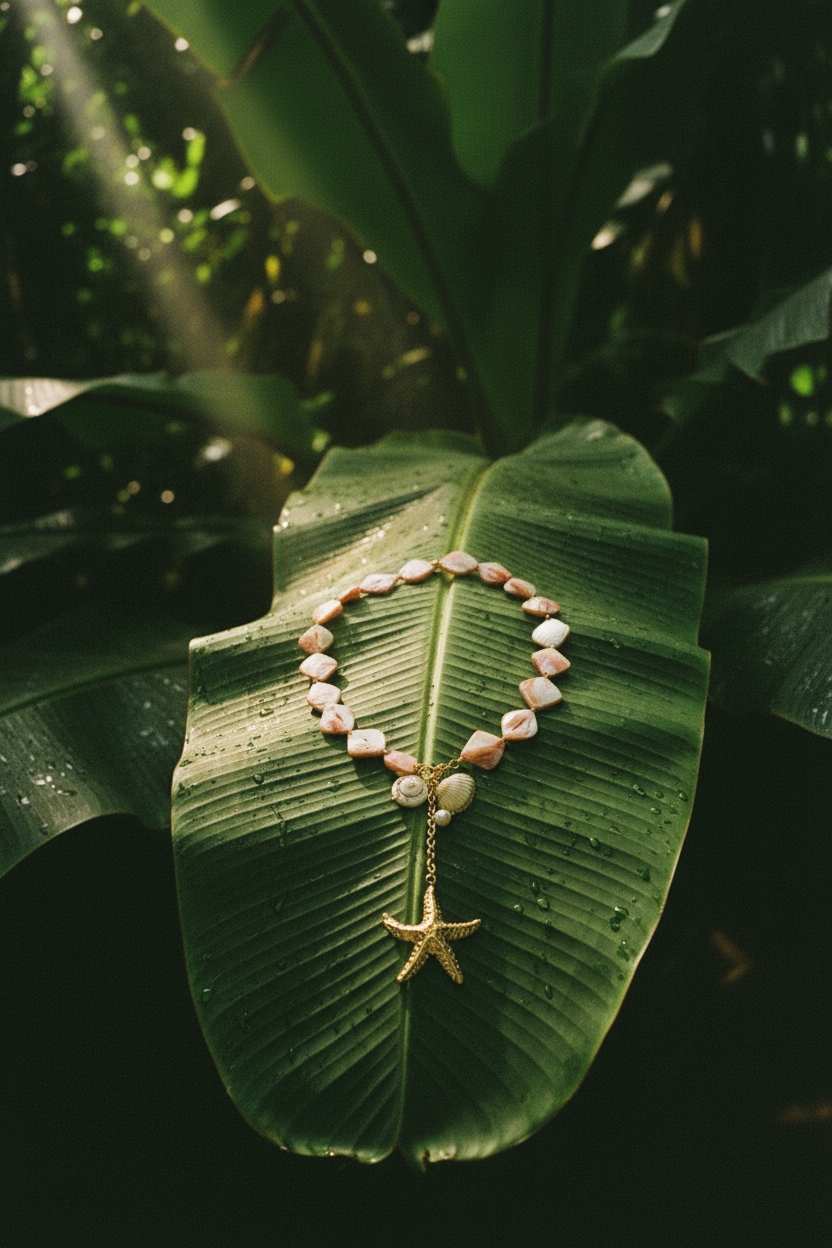 Collier Lumé étoile de mer — couverture hero feuille bananier