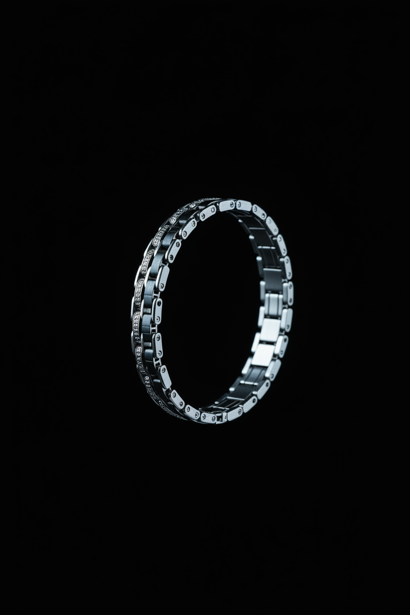 Bracelet VELKA double maillon acier — macro détail maillons