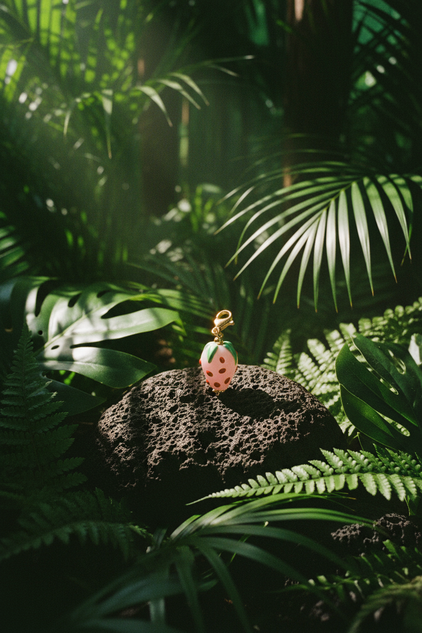 Charm Lili June fraise — still life pierre volcanique