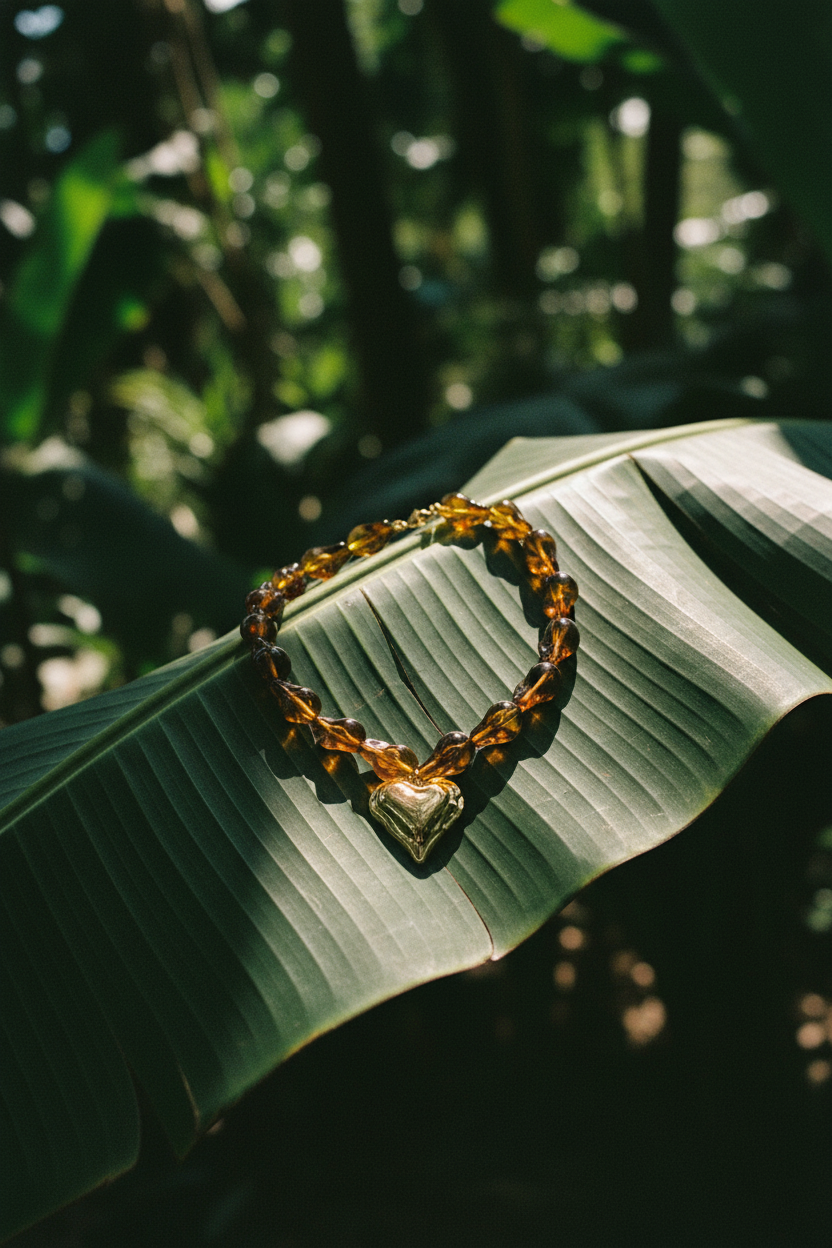 Collier Lumé perles naturelles cœur — macro détail