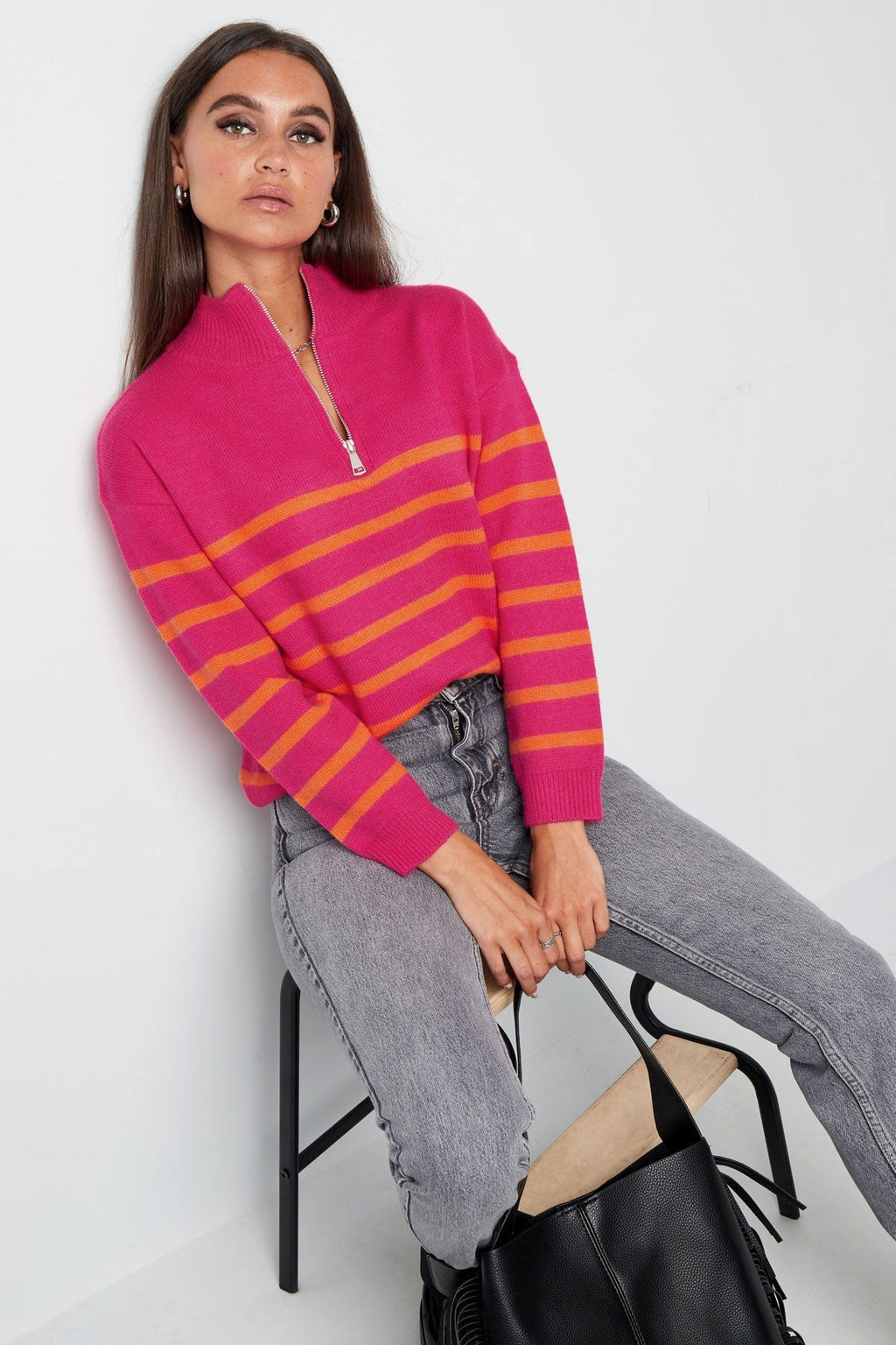 Pull tricoté rayures avec fermeture éclair - Apollodrop