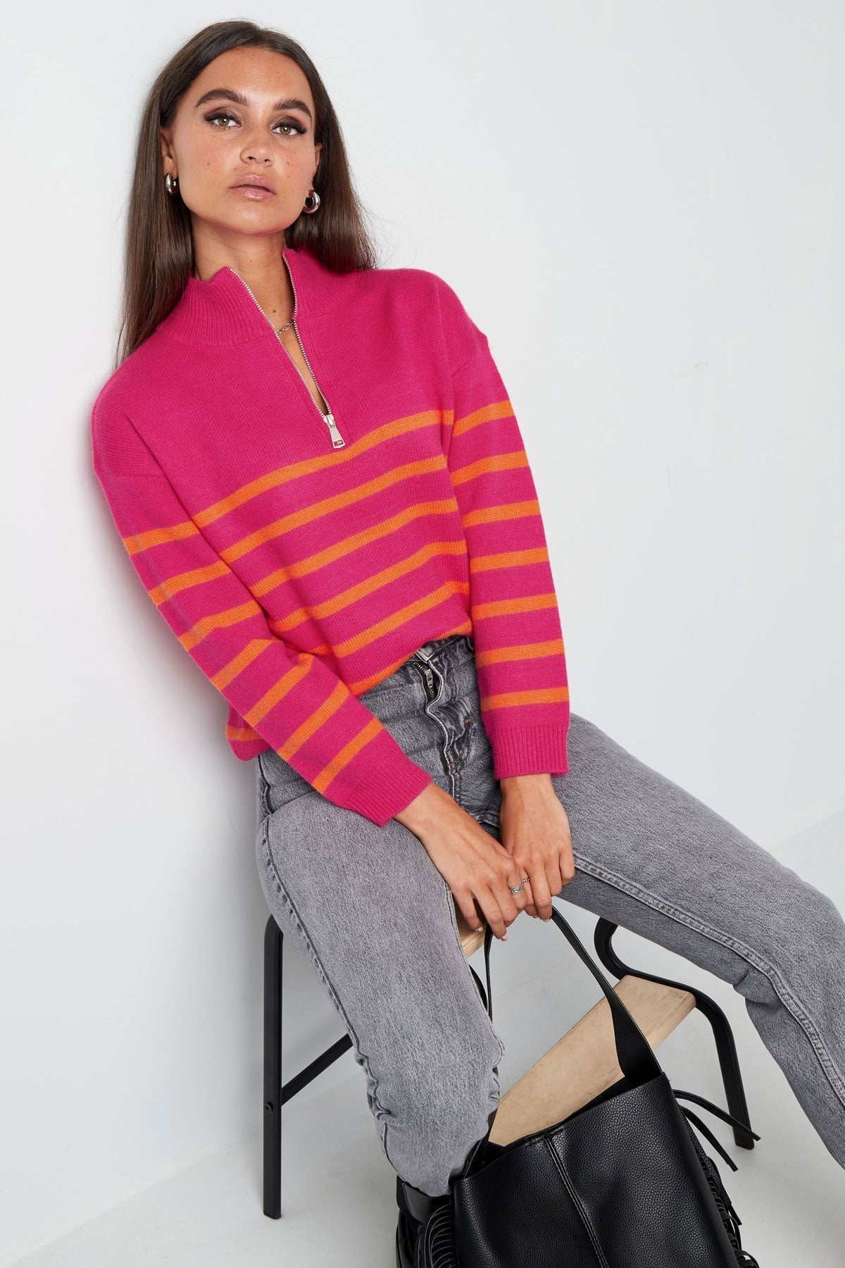 Pull tricoté rayures avec fermeture éclair - Apollodrop