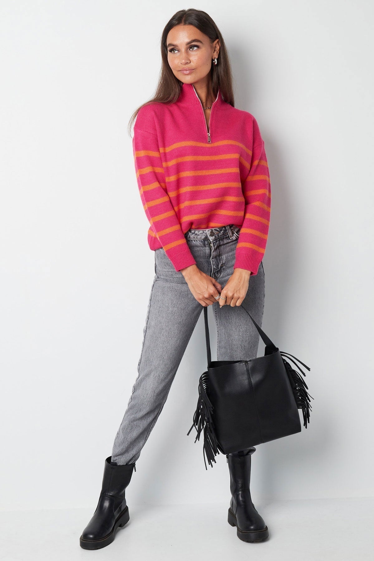 Pull tricoté rayures avec fermeture éclair - Apollodrop