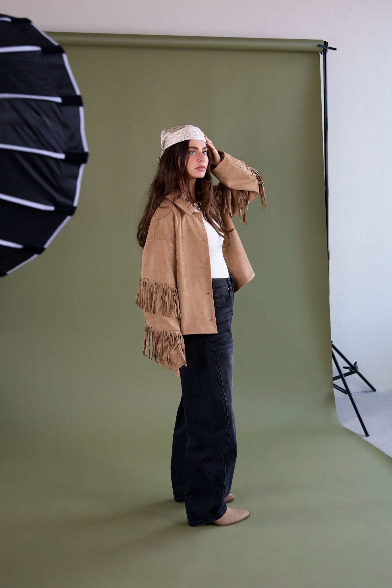 Veste aspect daim à franges - Apollodrop