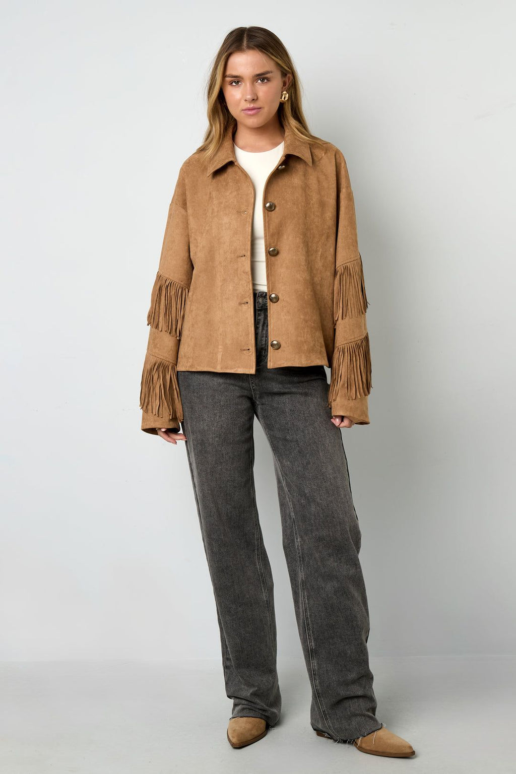 Veste aspect daim à franges - Apollodrop