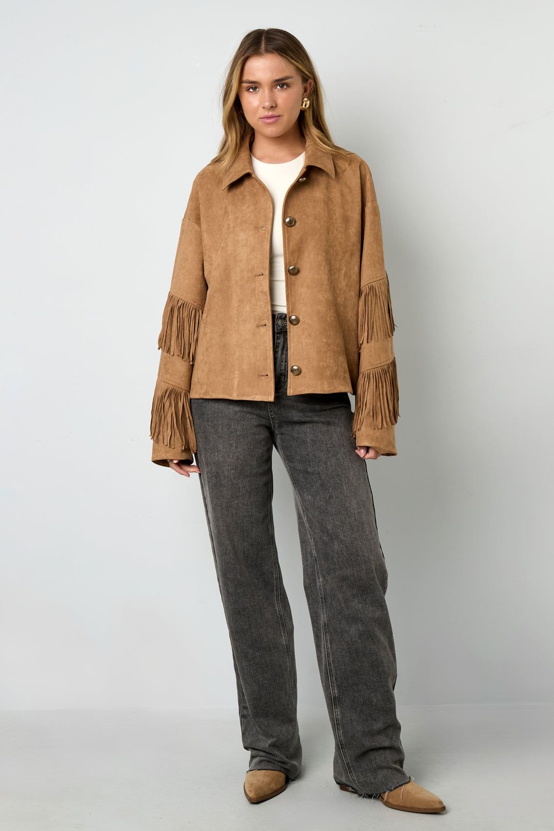 Veste aspect daim à franges - Apollodrop