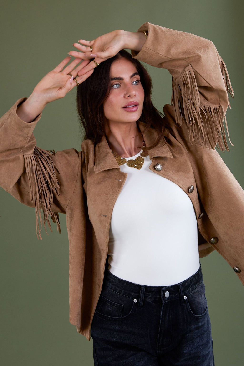 Veste aspect daim à franges - Apollodrop